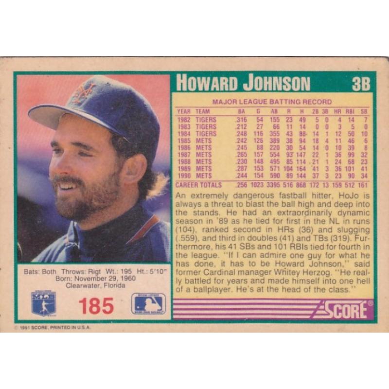 Howard Johnson #185 - Mets Score 1991 Baseball Trading Card
