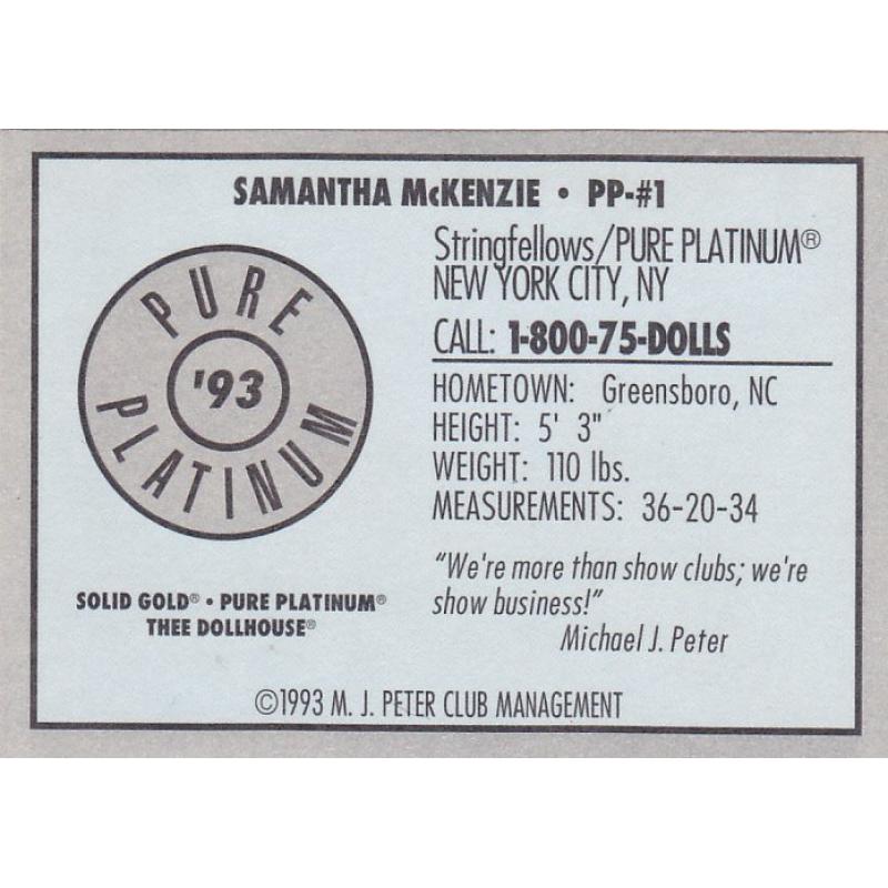 Samantha McKenzie #1 Pure Platinum 1993 Adult Sexy Trading Card
