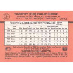 Tim Burke #334 - Expos 1990 Donruss Baseball Trading Card