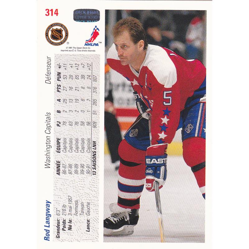Rod Langway #314 - Capitals 1992 Upper Deck Hockey Trading Card