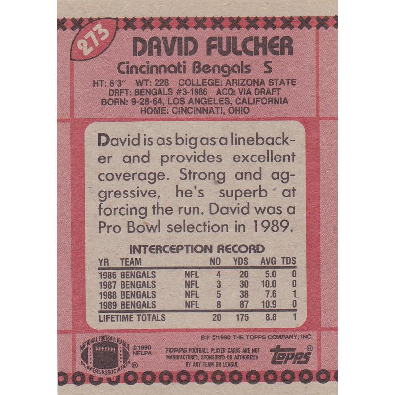 David Fulcher #273 - Bengals 1990 Topps Football Trading Card