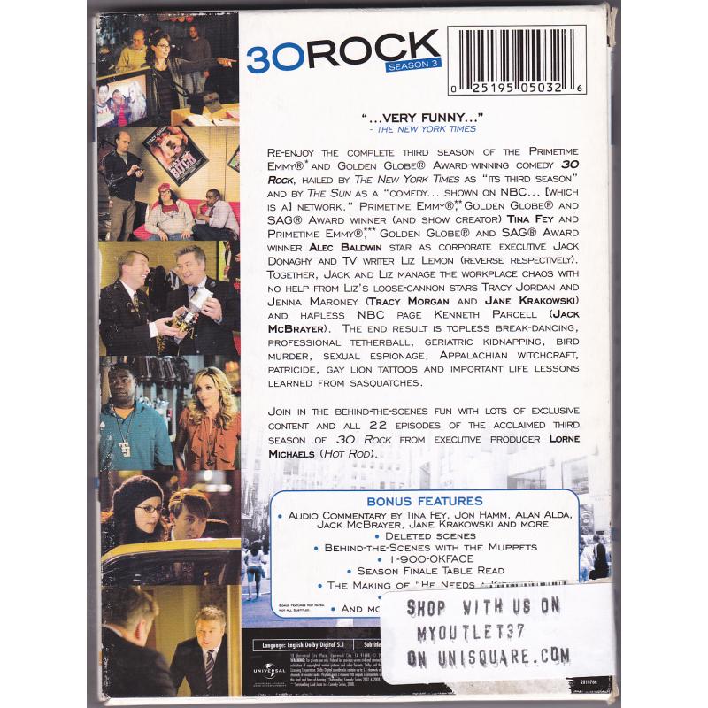 30 Rock - Complete 3rd Season DVD 2009, 3-Disc Set - Very Good