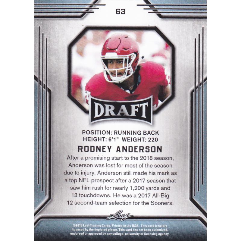 Rodney Anderson #63 - Bengals 2019 Leaf GOLD Rookie Football Trading Card