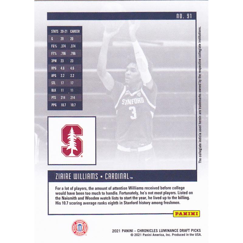 Ziaire Williams #91 - Grizzlies 2021 Panini Rookie Basketball Trading Card