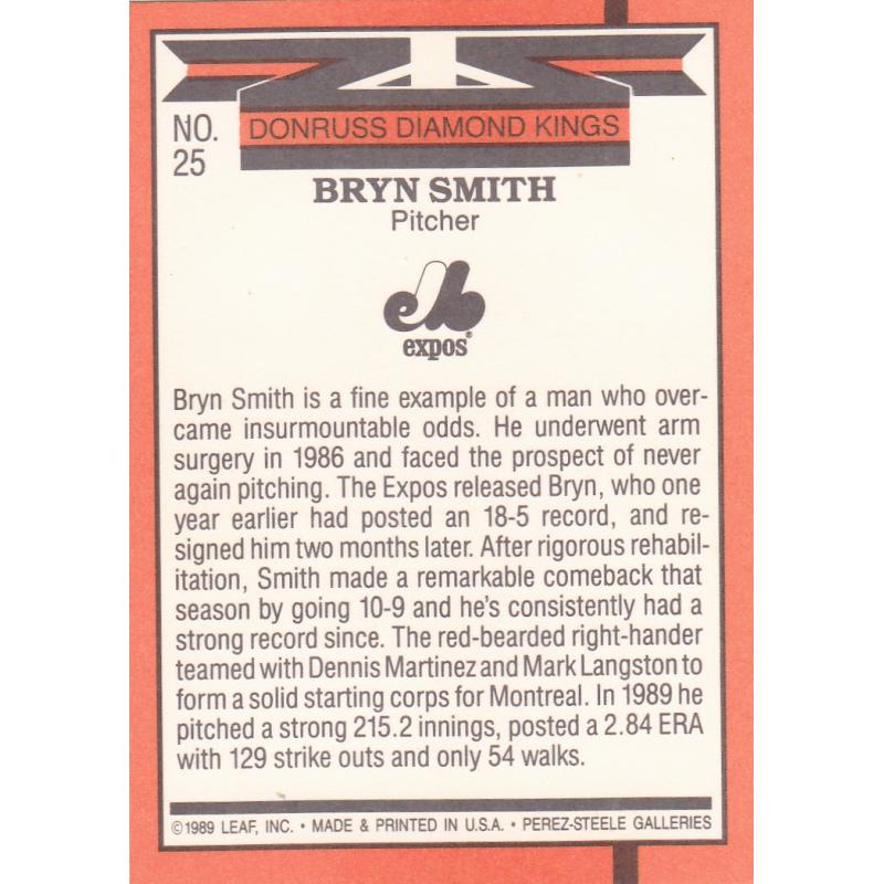 Bryn Smith #25 - Expos 1990 Donruss Baseball Trading Card