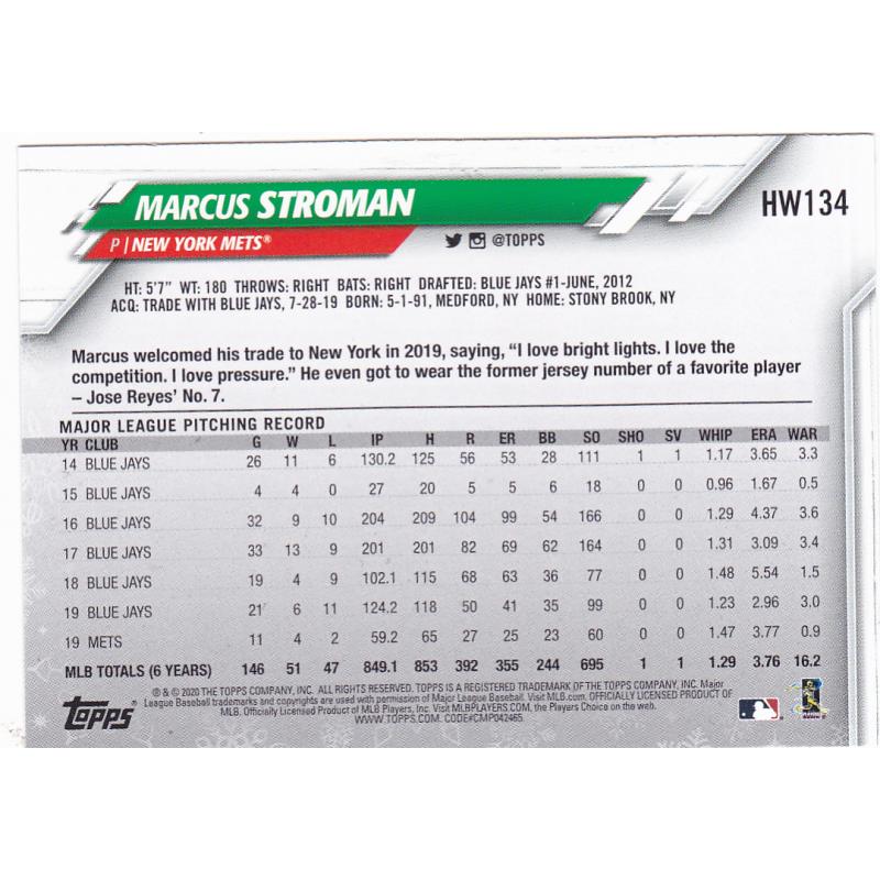 Marcus Stroman #HW134 - Mets Topps 2020 Baseball Trading Card