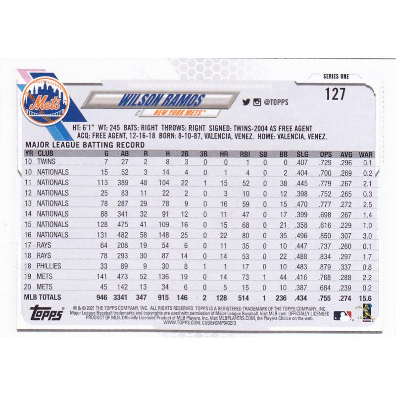 Wilson Ramos #127 - Mets Topps 2021 Baseball Trading Card