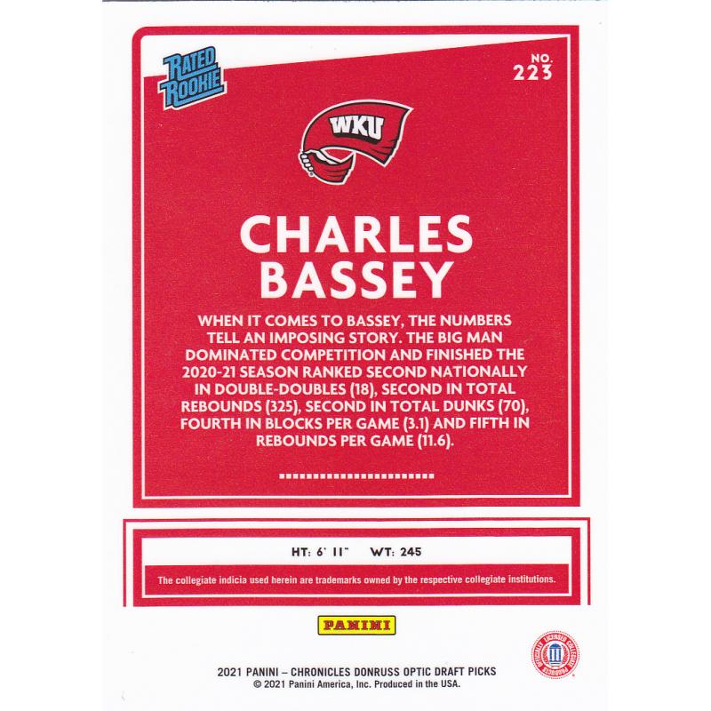 Charles Bassey #223 - 76ers 2021 Panini Holo Prizm RC Basketball Trading Card
