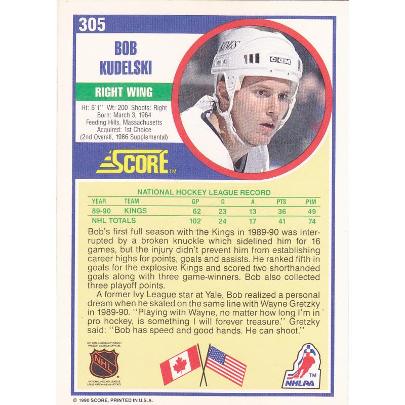 Bob Kudelski #305 - Kings 1990 Score Rookie Hockey Trading Card