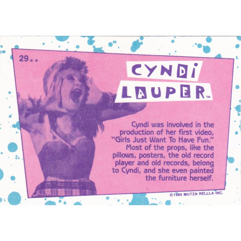 Cyndi Lauper #29 - Mutza Rellla 1985 Trading Card