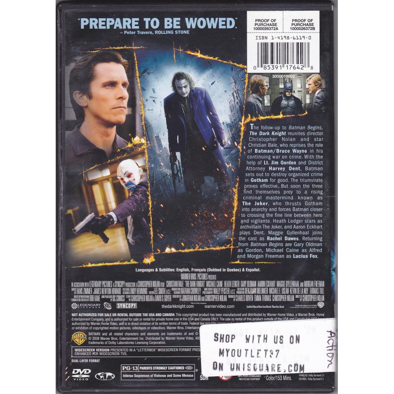 The Dark Knight DVD 2008 - Widescreen - Very Good