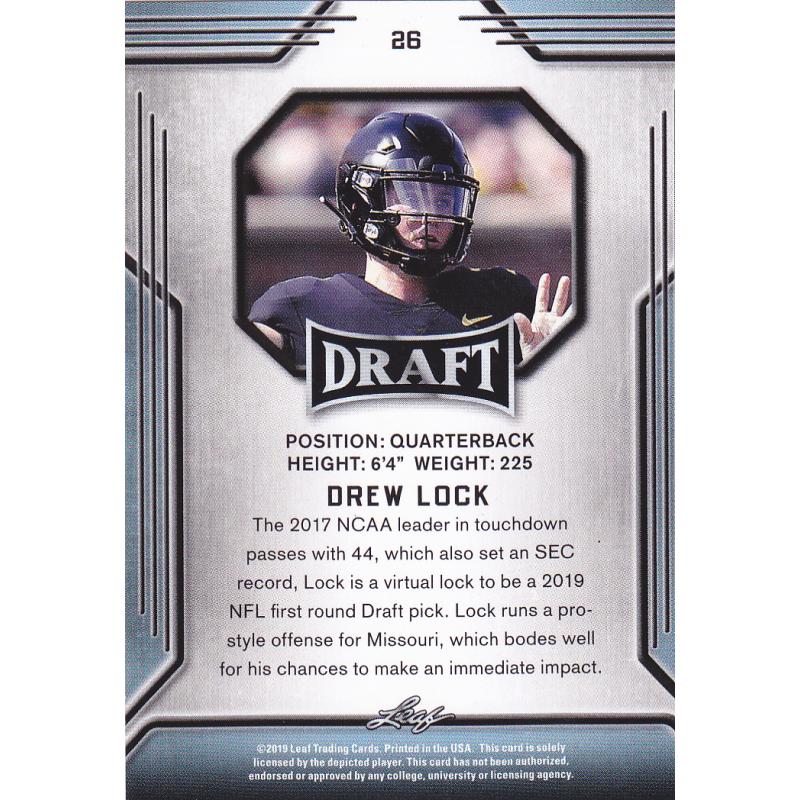 Drew Lock #26 - Broncos 2019 Leaf GOLD Rookie Football Trading Card