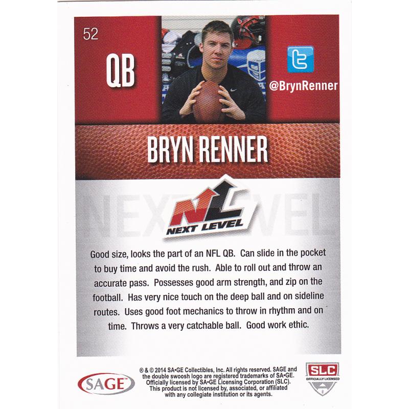 Bryn Renner #52 - Broncos 2014 Sage Hit Rookie Football Trading Card