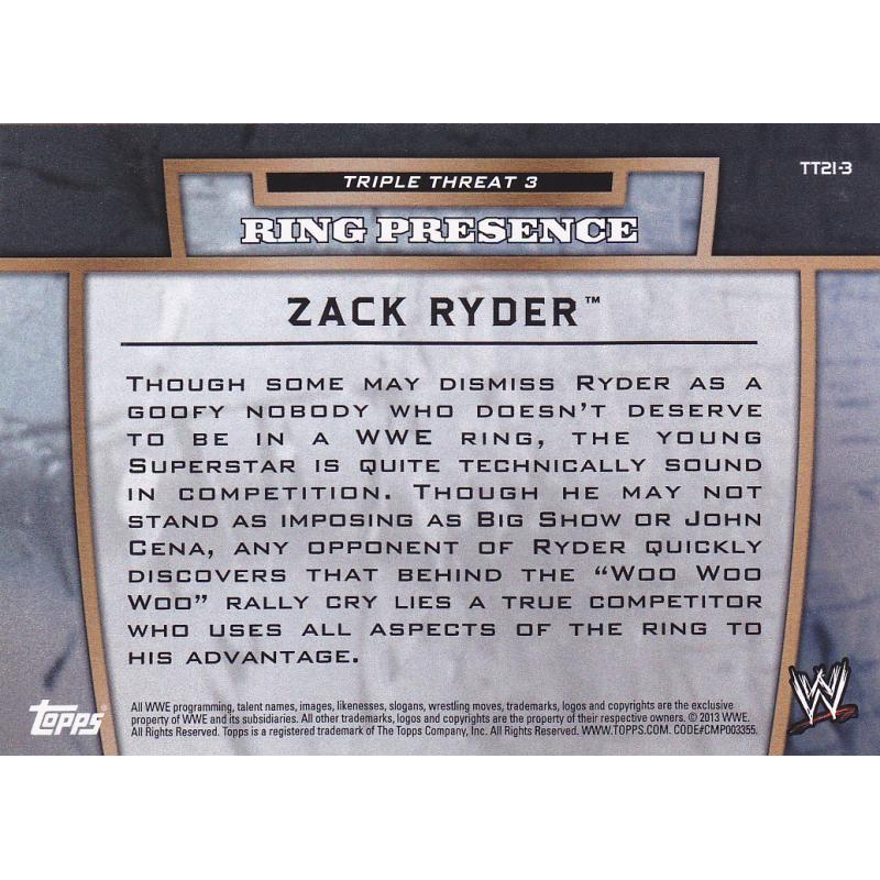 Zack Ryder #TT21-3 - WWE 2013 Topps Wrestling Trading Card