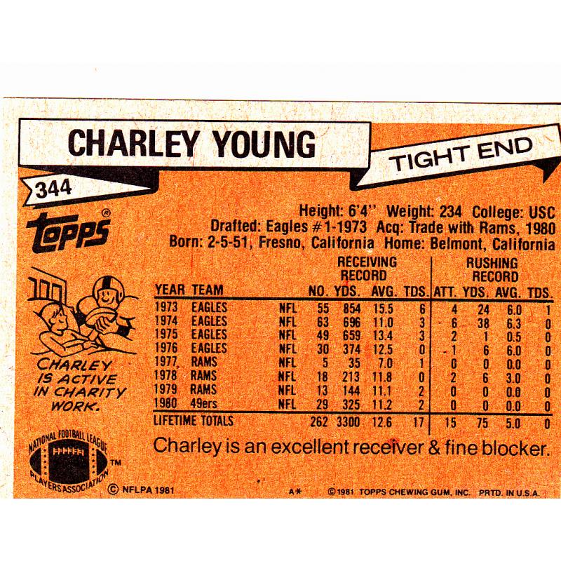 Charley Young #344 - 49ers 1981 Topps Football Trading Card