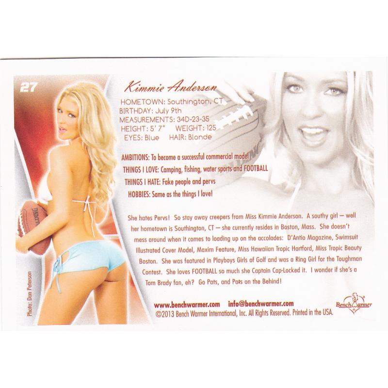 Kimmie Anderson #27 - Bench Warmers 2013 Sexy Trading Card