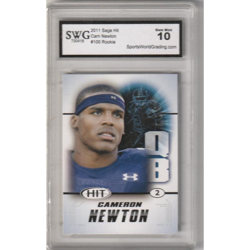 Cam Newton #100 - Graded Rookie (Right Side) - SWG - 2011 Sage Hit Football Card