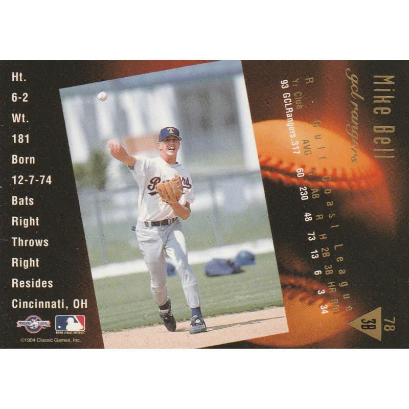 Mike Bell #78 - GCL Rangers 1994 Classic Best Gold Baseball Trading Card