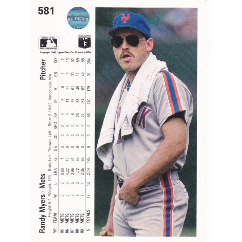 Randy Myers #581 - Mets Upper Deck 1990 Baseball Trading Card