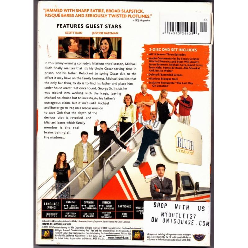 Arrested Development - Complete 3rd Season DVD 2009, 2-Disc Set - Very Good