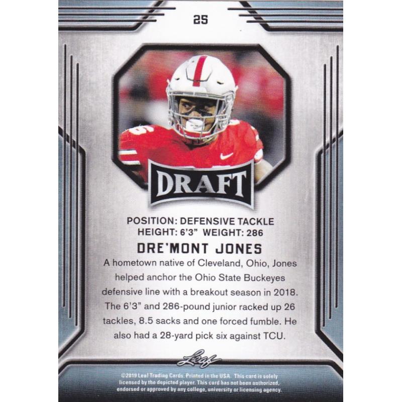 Dre'mont Jones #25 - Broncos 2019 Leaf GOLD Rookie Football Trading Card