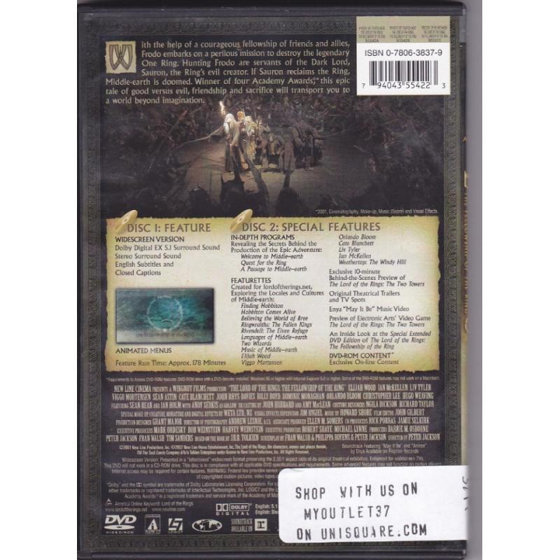The Lord of the Rings - The Fellowship of the Ring DVD 2002 - Very Good