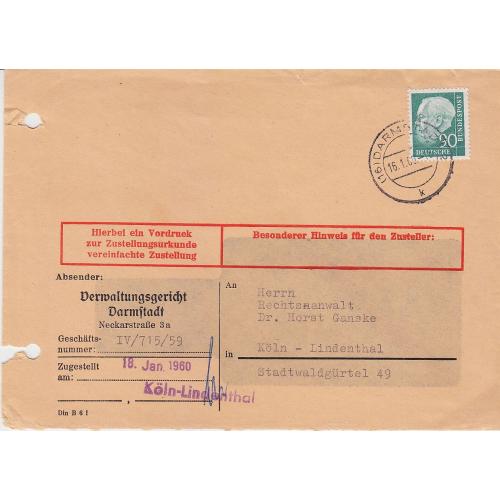 GERMANY BUND [1957] MiNr 0265 ( Brief ) [01] portogerechte Einzelfrankatur