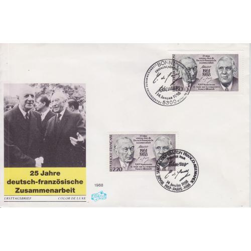 GERMANY BUND [1988] MiNr 1351 FDC I ( FDC ) Deutschland+Frankreich