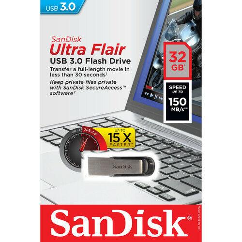 SanDisk 32GB Ultra Flair USB 3.0 150MB/s Flash Mini Pen Drive Fast Thumb Stick