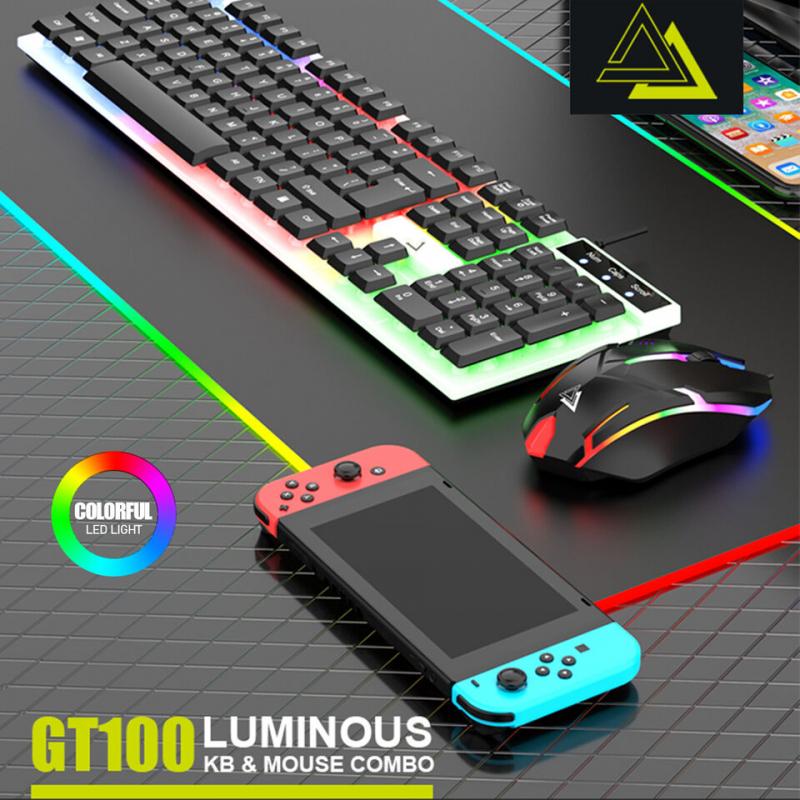 Computer Desktop Gaming Keyboard and Mouse Mechanical Feel Led Light Backlit USA