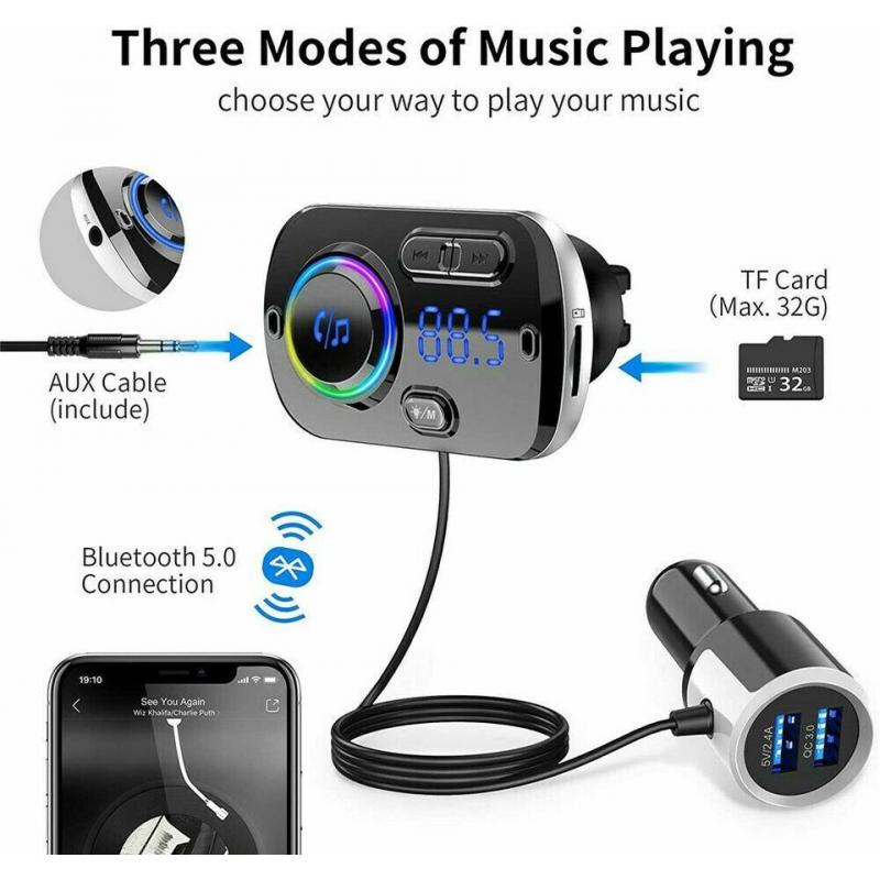 Handsfree Bluetooth FM Transmitter Wireless Radio Adapter Car Kit Mp3 Player USB