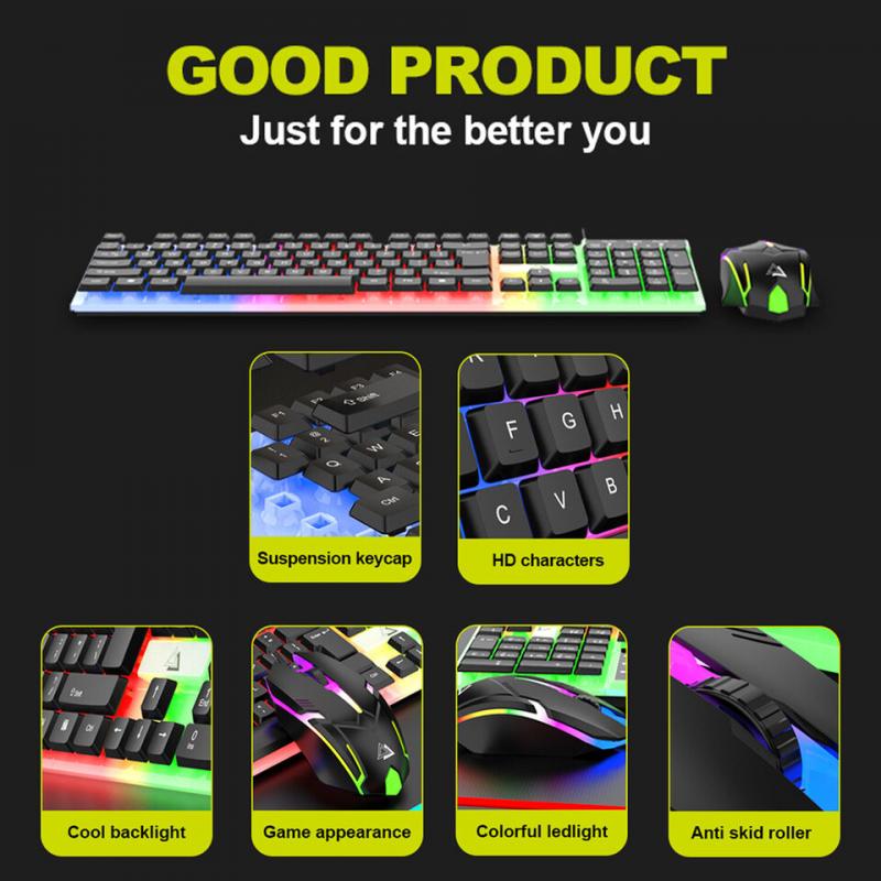 Computer Desktop Gaming Keyboard and Mouse Mechanical Feel Led Light Backlit USA