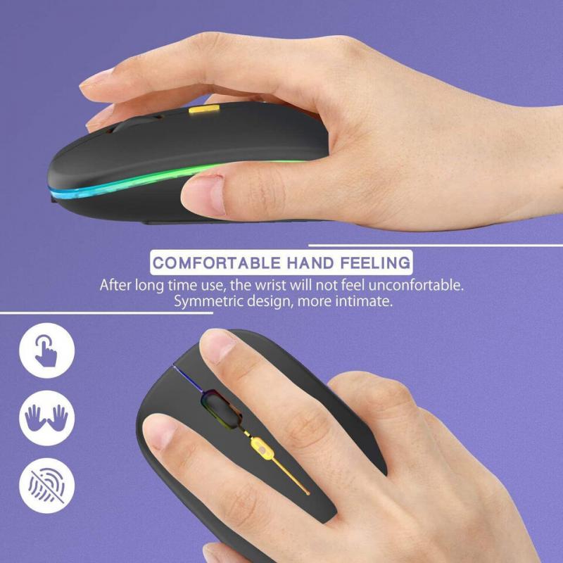2.4GHz Wireless Optical Mouse USB Rechargeable RGB Cordless Mice For PC Laptop