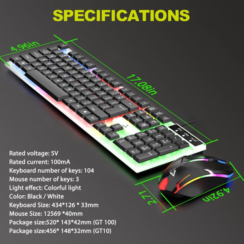 Computer Gaming Mouse and Keyboard Mechanical Feel RGB Led Light Backlit