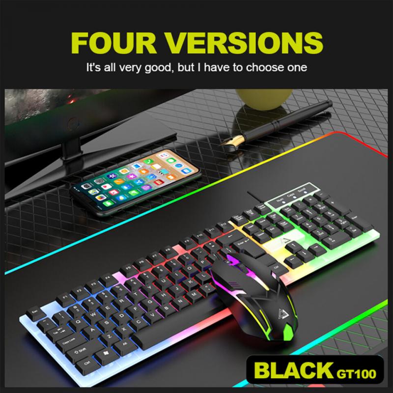 Computer Desktop Gaming Keyboard and Mouse Mechanical Feel Led Light Backlit USA