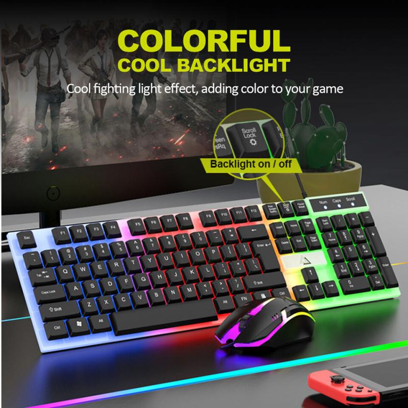 Computer Desktop Gaming Keyboard and Mouse Mechanical Feel Led Light Backlit USA