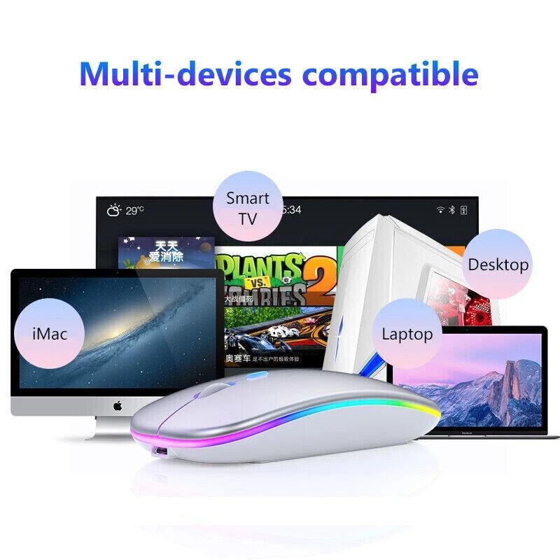 2.4GHz Wireless Optical Mouse USB Rechargeable RGB Cordless Mice For PC Laptop