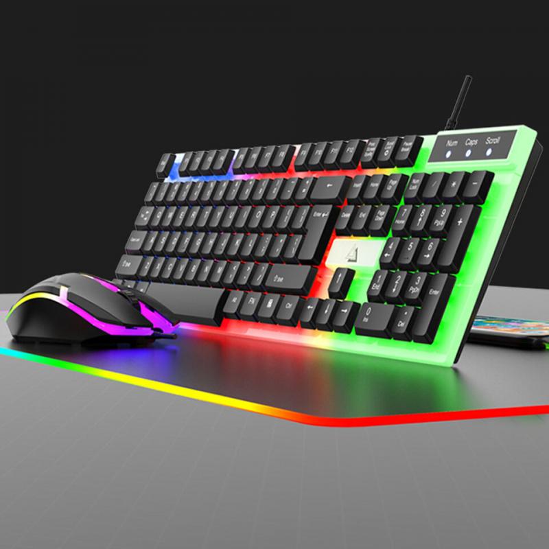 Computer Desktop Gaming Keyboard and Mouse Mechanical Feel Led Light Backlit USA